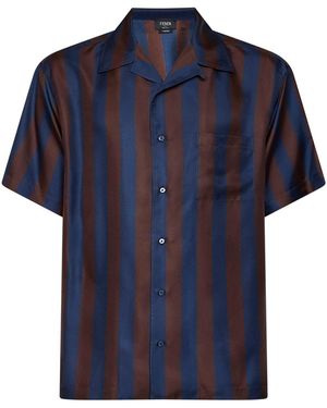 Fendi And Pequin Silk Short-Sleeved Shirt - Blue