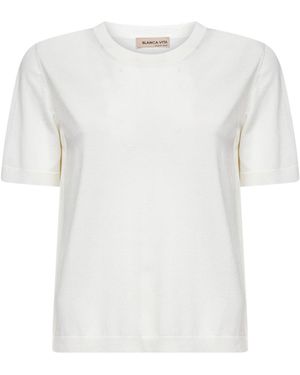 Blanca Vita Viscose Blend Crewneck Jumper - White
