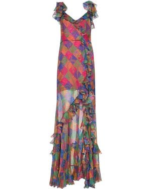 Etro Geometric Paisley-Pattern Silk Chiffon Maxi Dress - Red