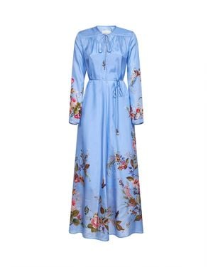 Zimmermann Floral-Print Cornflower Silk Habotai Patience Maxi Dress - Blue