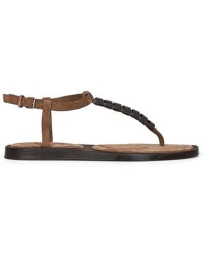 Brunello Cucinelli Suede Thong Sandals With Monili - Brown