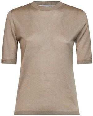 Max Mara Stone Silk And Cashmere Mxmaceti Basic Top - Natural