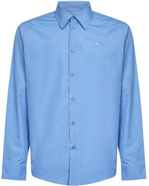 Burberry Light Cotton Poplin Embroidered Shirt - Blue