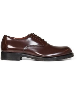 Dries Van Noten Dark Brushed Leather Derby Shoes - Brown