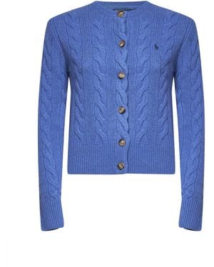 Polo Ralph Lauren Dockside Heather Wool And Cashmere Cable Knit Cardigan - Blue