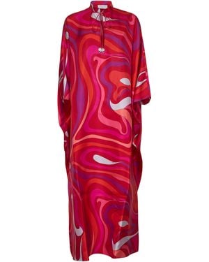 Emilio Pucci Marmo Print Silk Twill Long Kaftan - Red