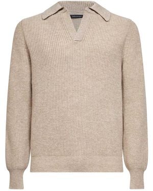Tagliatore Virgin Wool Knit Polo Shirt - Natural