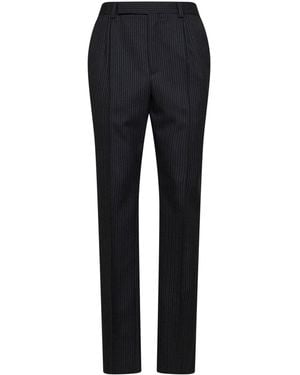 Saint Laurent Anthracite Pinstriped Herringbone Wool Tapered Pants - Black