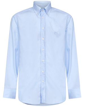Etro Cotton Button-Down Logo Shirt - Blue