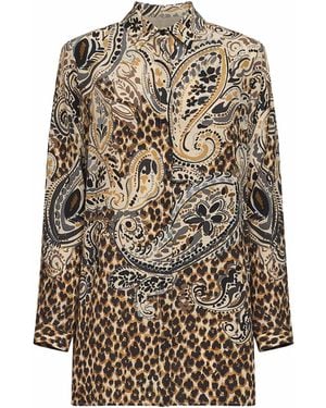 Etro Printed Silk Long Shirt - White