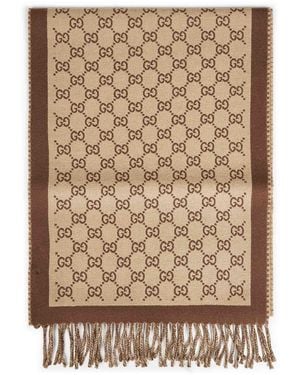 Gucci And Gg Wool Scarf - Natural