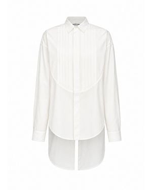 DARKPARK Pleated Asymmetric Hem Cotton Shirt - White