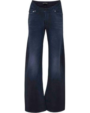 Balenciaga Cotton Denim Curved Waist Jeans - Blue
