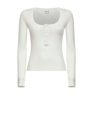 Chloé Chloã Iconic Milk Ribbed Jersey Henley T-Shirt - White