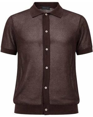 Tagliatore Pointelle Knit Short-Sleeved Shirt - Brown