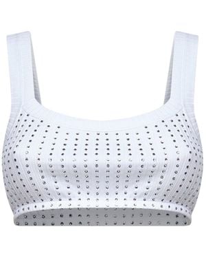 The Attico Cotton Hotfix Crystal Bralette Top - White