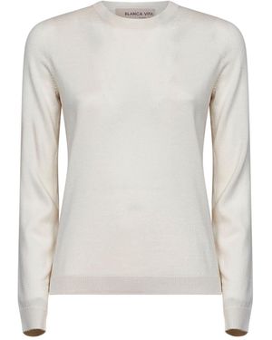 Blanca Vita Lightweight Virgin Wool Crewneck Jumper - White