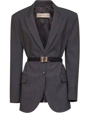 Blanca Vita Anthracite Stretch Canvas Gasteria Belted Blazer - Black