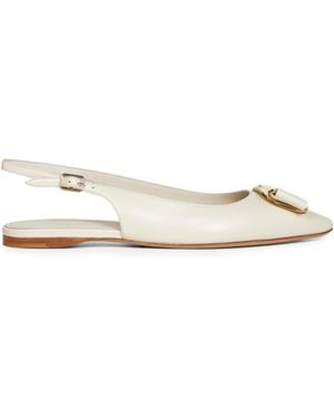 Ferragamo Slingback Flat Mascarpone Con Vara Plate - Bianco