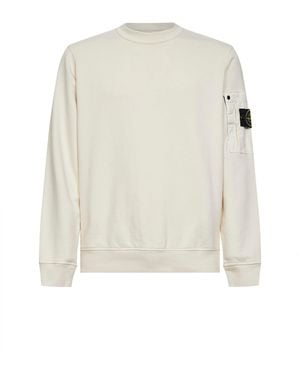 Stone Island Cotton Sweatshirt With Ripstop Cotton Pocket - White