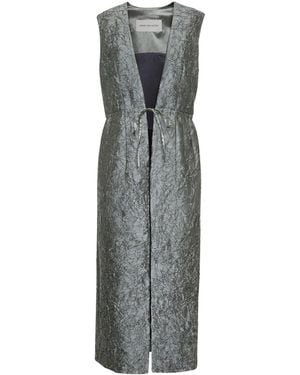 Dries Van Noten Crushed Viscose Cotton Blend Sleeveless Coat - Gray