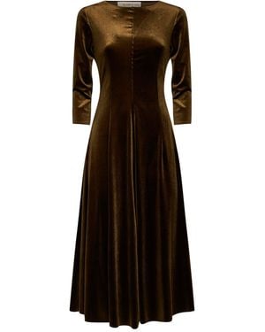 Blanca Vita Stretch Velvet Asia Flared Midi Dress - Black
