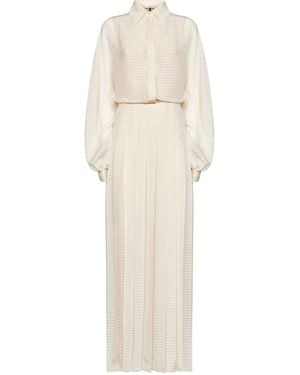 Fendi Ivory Silk Crêpe Jacquard Long Shirt Dress - White