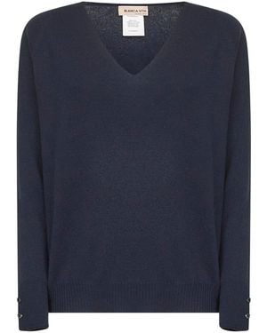 Blanca Vita Knit V-Neck Jumper - Blue