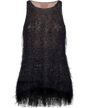 Giorgio Armani Lurex Jersey Top With Fringes And Sequins - Black