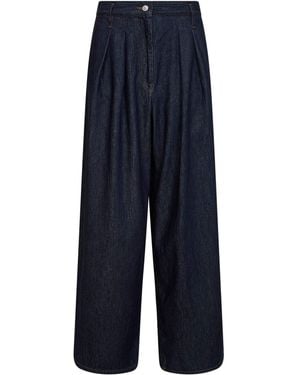 Dries Van Noten Denim Wide-Leg Pleated Jeans - Blue