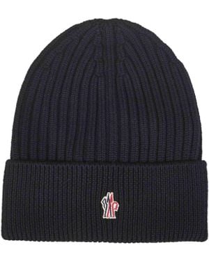 Moncler Ribbed Virgin Wool Knit Beanie - Blue
