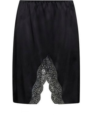 Saint Laurent Silk Satin And Lace Double-Sided Pencil Slip Skirt - Black