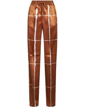 Kiton Tan And Printed Silk Drawstring Trousers - Brown