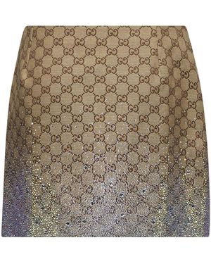 Gucci Crystal-Embellished Gg Canvas Mini Skirt - Natural