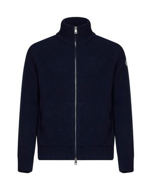 Moncler Wool And Cashmere Blend Zip-Up Cardigan - Blue