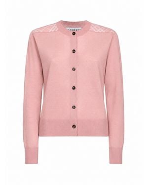 Burberry Light Wool And Silk Cardigan With Check Panels - Pink