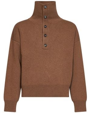 Ami Paris Compact Wool Knit Button-Up Sweater - Brown