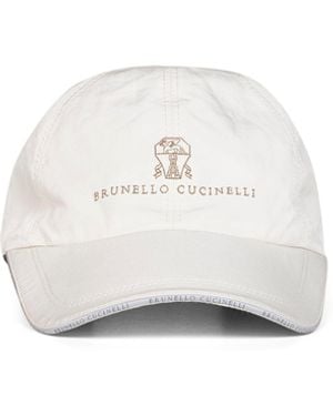 Brunello Cucinelli Ivory Microfibre Logo Baseball Cap - White