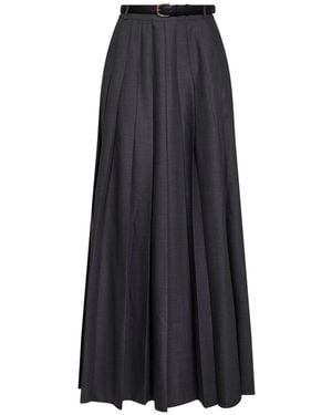 Self-Portrait Wool Blend Belted Pleated Maxi Skirt - Black