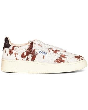Autry Animalier-Print Calf Hair Medalist Low Trainers - White