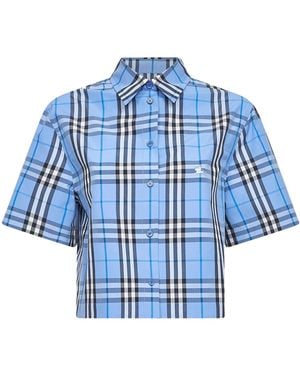 Burberry Cropped Cotton Shirt - Blue