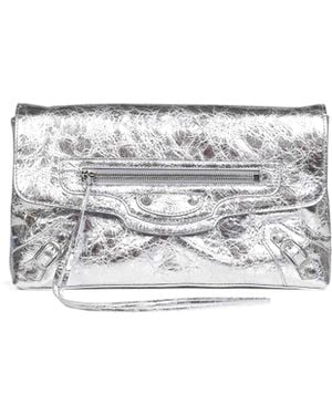 Balenciaga Clutch Le City Metallic Leather Goat Skin Hand Bags - Gray