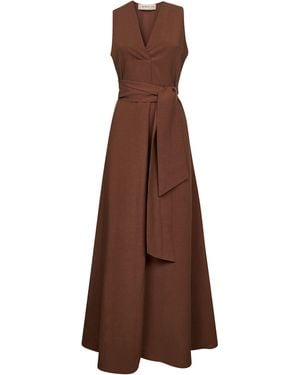 Blanca Vita Viscose And Linen Alongi Long Dress - Brown