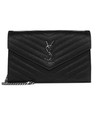 Saint Laurent Ysl Logo Quilted Leather Wallet On Chain Bag - White