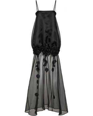 GIUSEPPE DI MORABITO Silk Organza Gown With 3D Roses - Black