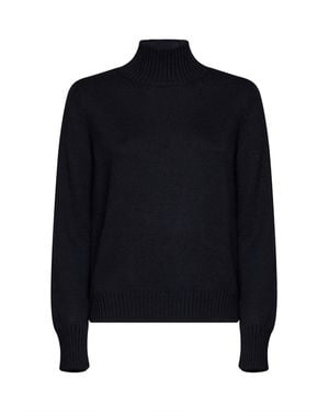 Blanca Vita Virgin Wool Knit Mock Neck Jumper - Blue