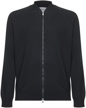 D 40 Virgin Wool Knit Bomber-Style Cardigan - Blue