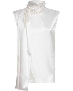Bottega Veneta Stretch Silk Satin Top With Integrated Scarf Detail - White