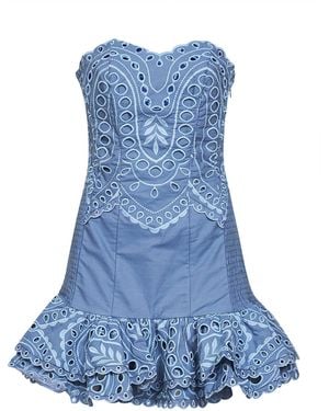 Charo Ruiz Light Embroidered Cotton Blend Salty Bustier Mini Dress - Blue