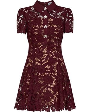 Self-Portrait Burgundy Macramé Lace Flared Mini Dress